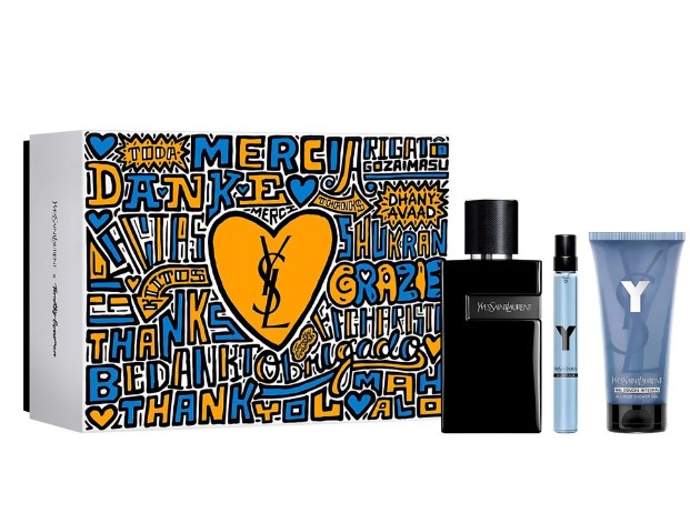 YSL Y LE PARFUM 3 PCS SET  3.3 oz LE PARFUM with 0.33 oz EDP TRAVEL SP &1.6 oz S GEL FOR MEN