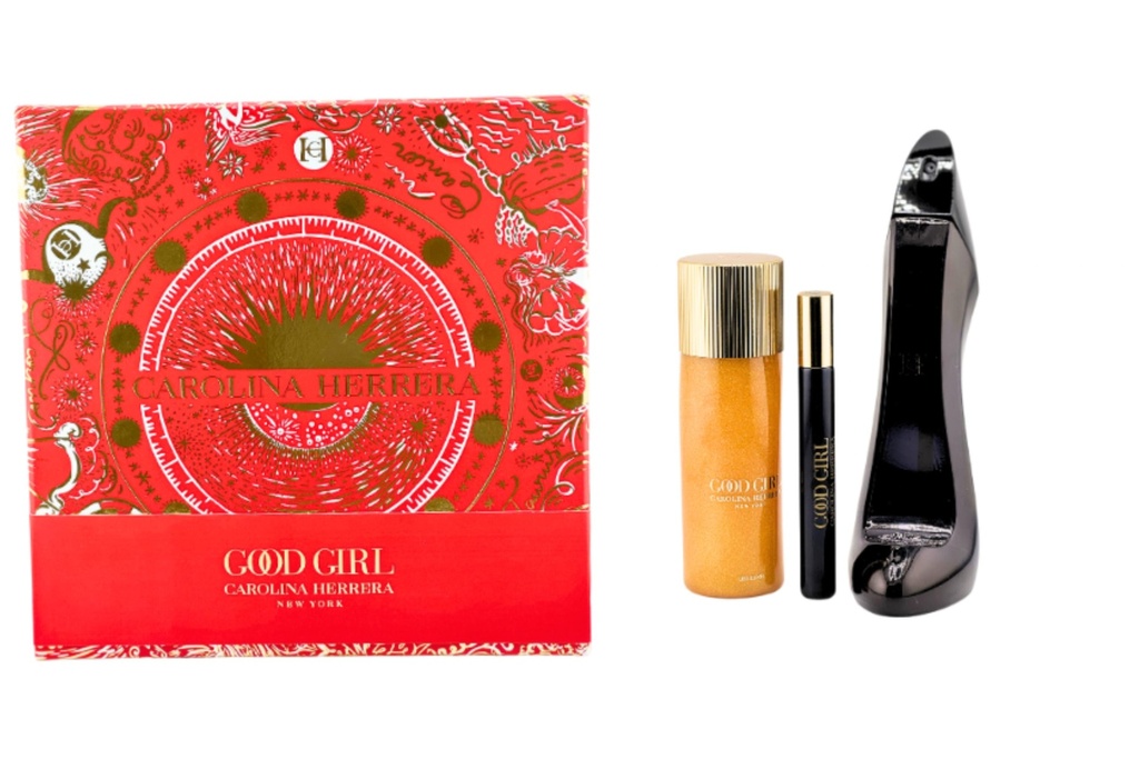 Carolina Herrera Good Girl Gift Set – 3 Pieces: 2.7oz EDP, 3.4oz Glitter Leg Oil, & 0.34oz EDP Travel Spray