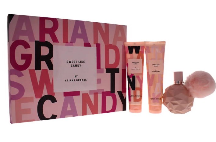 Ariana Grande Sweet Like Candy for Women – 3-Piece Gift Set: 3.4 oz EDP Spray, 3.4 oz Body Souffle, 3.4 oz Bath and Shower Gel 