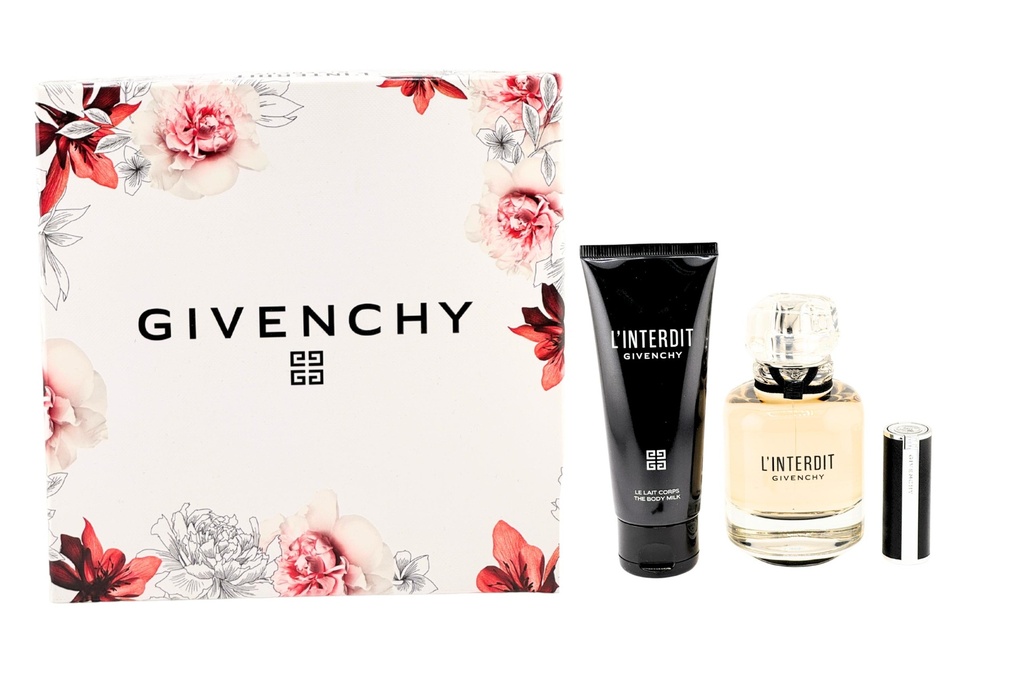 GIVENCHY L' INTERDIT 3PC 2.7 oz EDP SP with 2.5 oz Hydrating Body Lotion &  Deep Velvet Lipstick