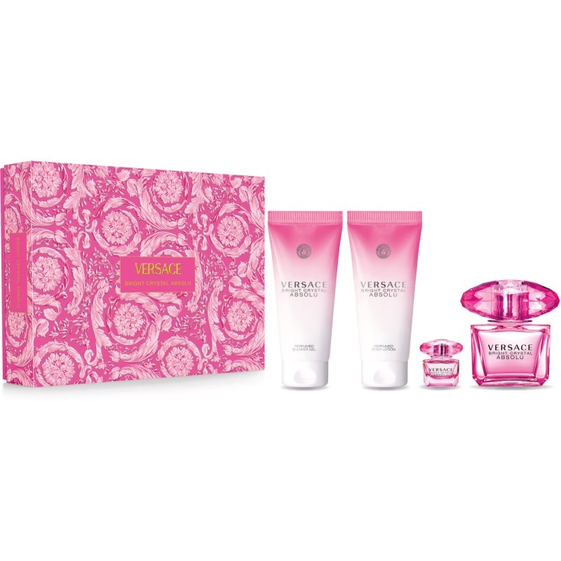 Versace Bright Crystal Absolu 4-Piece Gift Set for Women – 3.0 oz EDP Spray, 0.17 oz EDP, 3.3 oz Body Lotion, 3.3 oz Shower Gel 