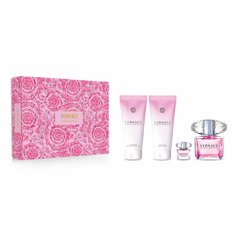 VERSACE BRIGHT CRYTAL 4Pcs EDT SP 3.0 OZ  with 0.17 oz EDT & BL 3.4 oz & SG 3.4 oz  Hard Box For Women