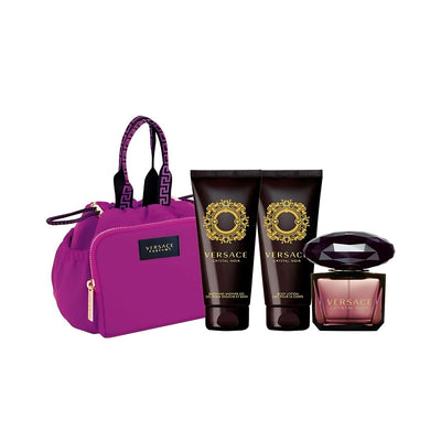 Versace Crystal Noir 4-Piece Gift Set for Women – 3.0 oz EDT, 3.4 oz Body Lotion, 3.4 oz Shower Gel, Bag 