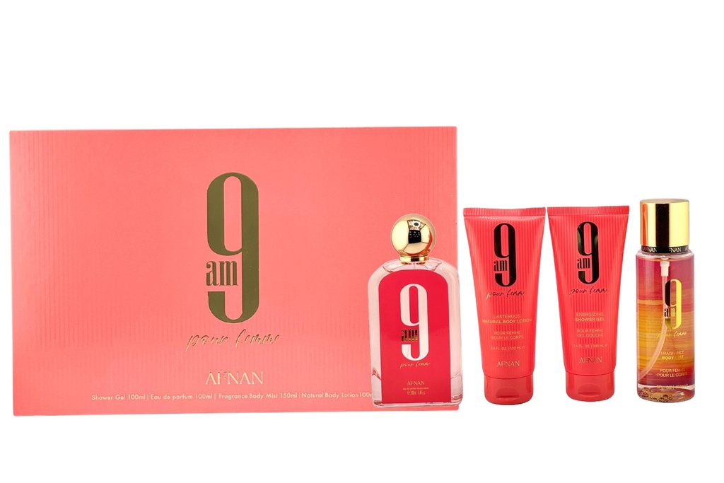 Afnan 9 AM Pour Femme W 4 PC Set 