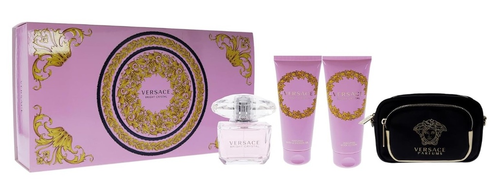 VERSACE BRIGHT CRYSTAL  4PC SET | 3.0 EDT SP 3.4 BL | 3.4 SGEL | VERSACE Beauty Case