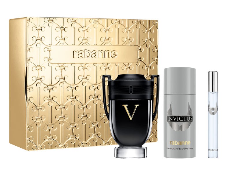 Paco Rabanne Invictus Victory 3-Piece Gift Set for Men – 3.4 oz EDP Spray, 5.0 oz Deodorant Spray, 0.33 oz Travel Spray