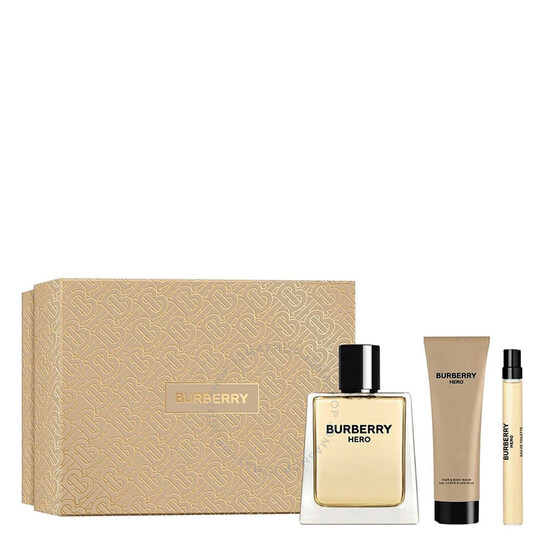 Burberry Men's Hero Gift Set: 3.4oz Eau de Toilette Spray + 0.33oz Eau de Toilette Spray + 2.5oz Body Wash