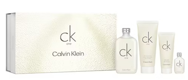 CK One 4-Piece Set: 6.7 oz EDT, 6.8 oz Body Lotion, 3.4 oz Shower Gel, and 15 ml Mini