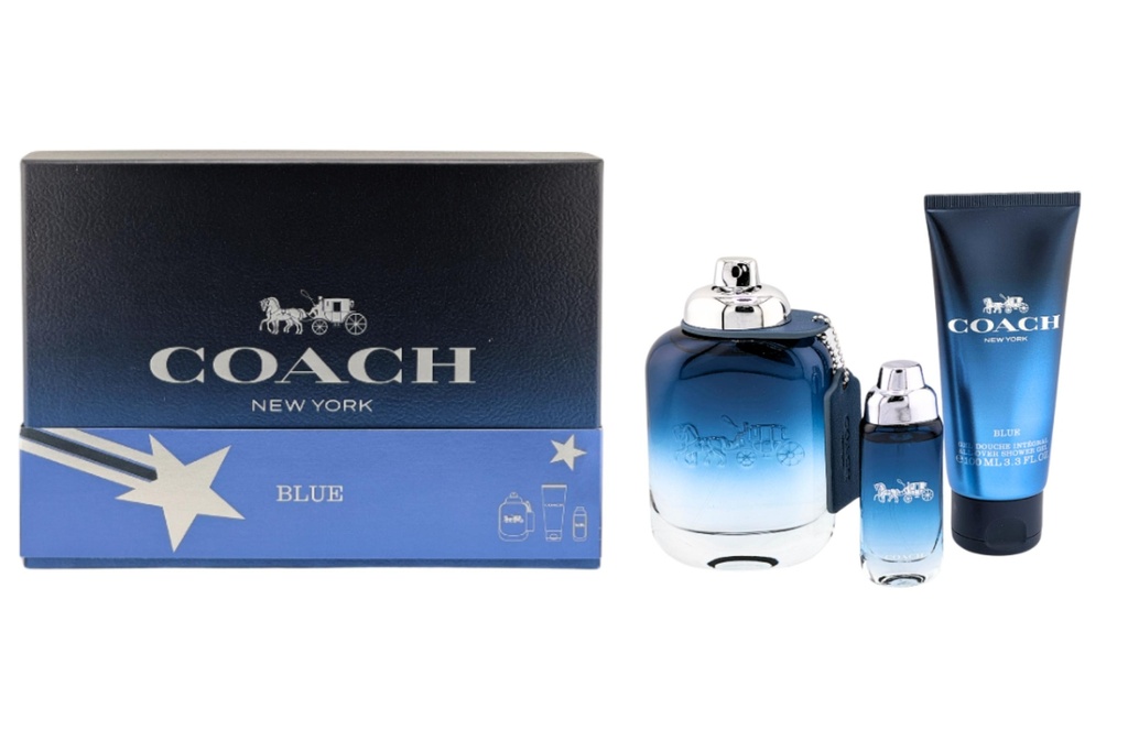 COACH NEW YORK BLUE MEN 3 PCS 3.3 oz EDT with 3.3 oz  SG & MINI