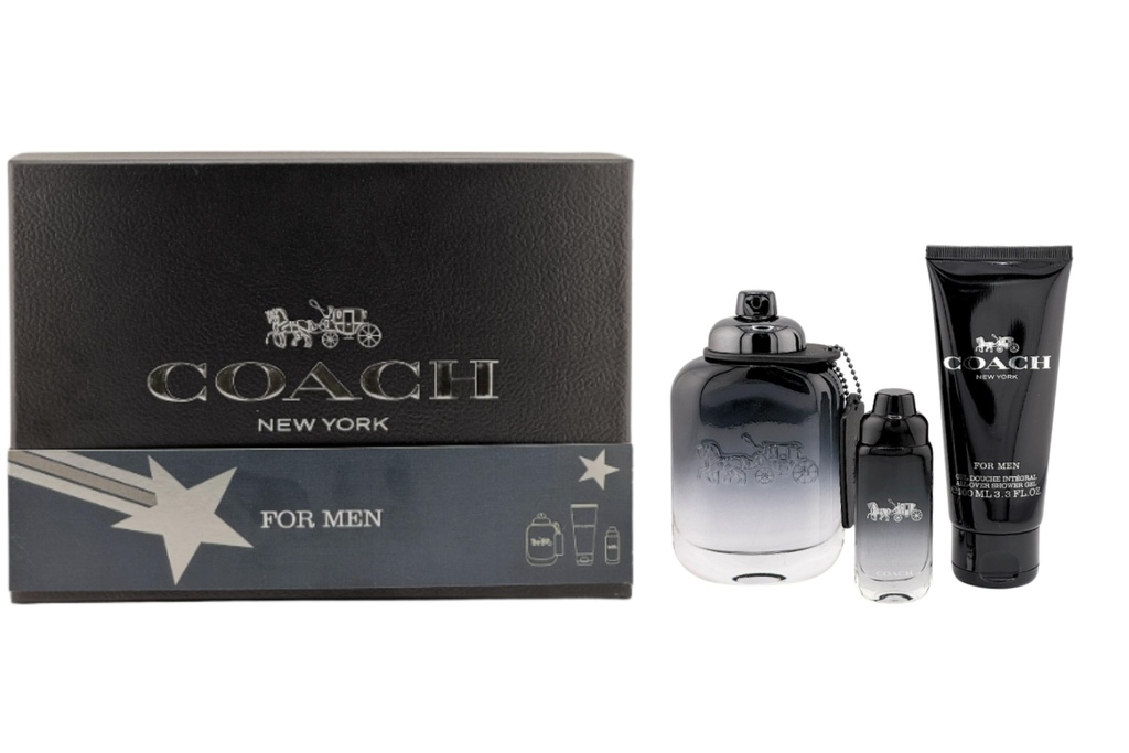 COACH New York FOR MEN 3 PCS SET 3.4 oz EDT with 0.5 oz EDT & 3.3 oz SG