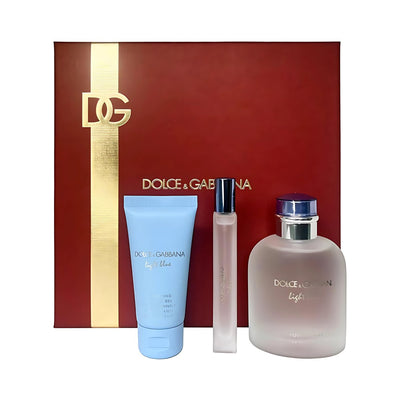 Dolce & Gabbana Light Blue Gift Set for Men – 3 Pieces: 4.2oz EDT Spray, 1.7oz Shower Gel, Travel-Size EDT