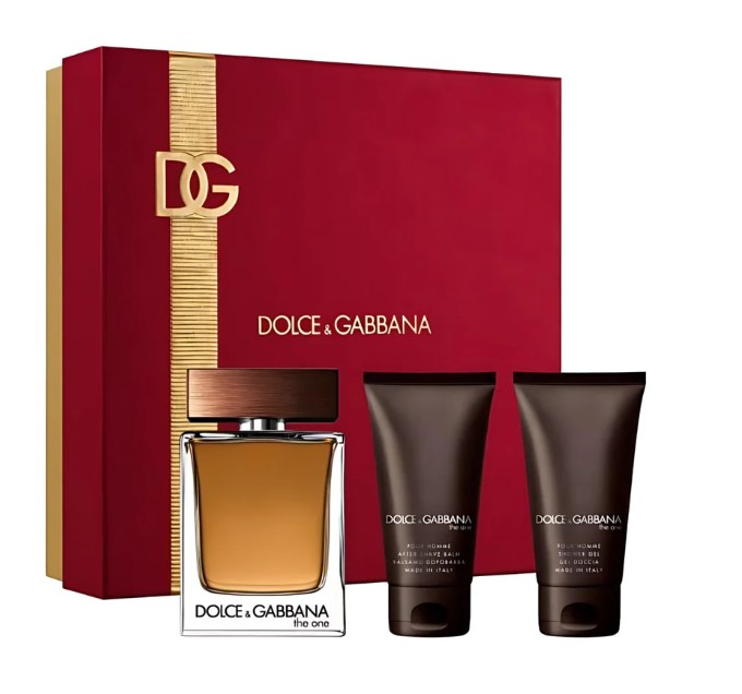 Dolce & Gabbana Men's The One Gift Set: 3.3oz EDT Spray, 1.7oz Aftershave Balm, 1.7oz Shower Gel