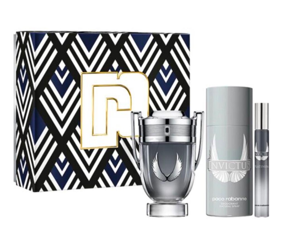 Paco Rabanne Invictus Platinum 3-Piece Gift Set for Men – 3.4 oz EDP, 0.34 oz Travel Spray, 5.0 oz Deodorant Spray 