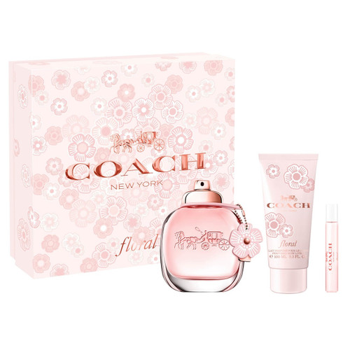 Coach Floral 3-Piece Gift Set for Women – 3 oz EDP Spray, 0.25 oz EDP, 3.3 oz Body Lotion. 