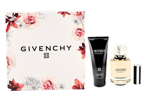 GIVENCHY L' INTERDIT 3PC 2.7 oz EDP SP with 2.5 oz Hydrating Body Lotion &  Deep Velvet Lipstick