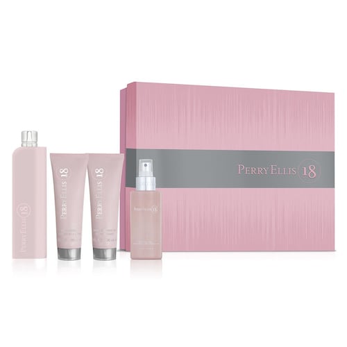 Perry Ellis 18 4-Piece Gift Set for Women – 3.4 oz EDP Spray, 3 oz Body Lotion, 4 oz Body Mist, 3 oz Bath and Shower Gel. 