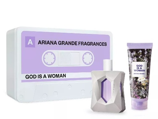 Ariana Grande God Is A Woman 3-Piece Gift Set – 3.4 oz EDP Spray, 3.4 oz Body Souffle, 4.0 oz Body Mist. 