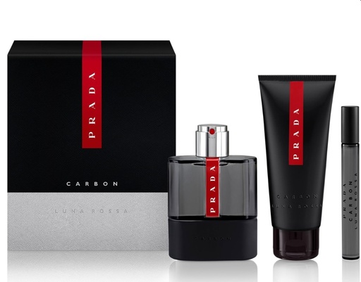 PRADA LUNA ROSSA CARBON 3 PCS SET EDT SP 3.4 oz with 0.34 oz EDT MEGASPRITZER & 3.4 oz SHOWER GEL