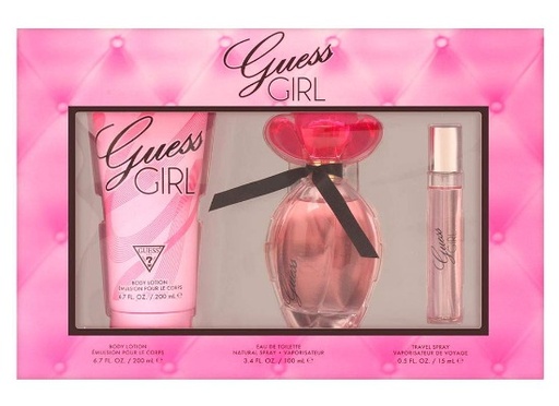 Guess Girl 3-Piece Gift Set for Women – 3.4 oz EDT, 6.7 oz Body Lotion, 0.5 oz Travel Spray. 