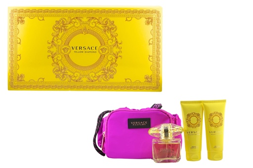 VERSACE YELLOW DIAMOND L 4PCSET 3.0 EDT SPRAY / 3.4 BL / 3.4 SGEL / 5 ML MINI