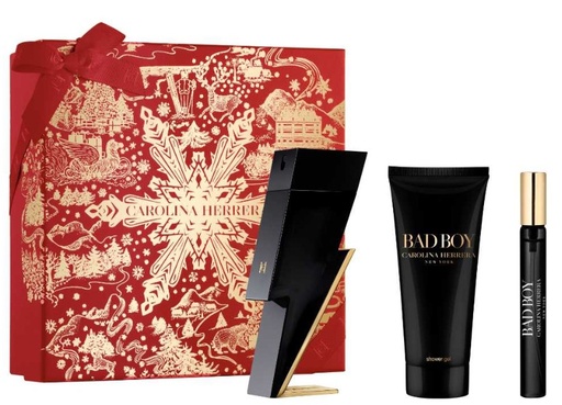 Carolina Herrera Bad Boy 3-Piece Gift Set for Men – 3.4 oz EDT Spray, 3.4 oz Shower Gel, 0.33 oz EDT Travel Spray. 