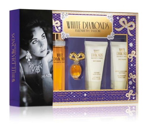 Elizabeth Taylor White Diamonds Gift Set for Women – 4 Pieces: 1.7 oz EDT Spray, 0.12 oz Parfum Mini, 1.7 oz Body Lotion, and 1.7 oz Body Wash