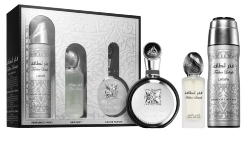 Lattafa Fakhar 3PC Gift Set for Men: EDP Spray 3.4 oz, Deodorant Spray 6.7 oz, Hair Mist 1.7 oz