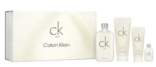 CK One  4-Piece Set | 6.7oz EDT, 6.8oz Body Lotion, 3.4oz Shower Gel, 15ml Mini