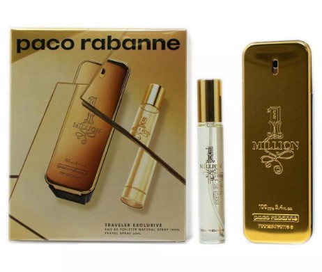 Paco Rabanne 1 Million 2PC Men Travel Set: 3.4oz EDT & 0.67oz Mini Spray