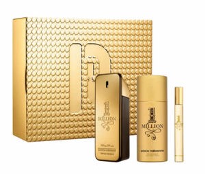 Paco Rabanne 1 Million 3-Piece Gift Set for Men: 3.4oz EDT Spray, 0.34oz EDT Travel Spray, and 5.0oz Deodorant Spray