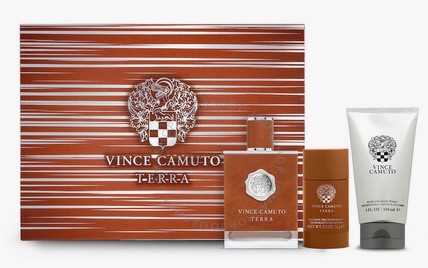 Vince Camuto Terra Men's 3-Piece Set: 3.38 oz Eau de Toilette, 2.5 oz Deodorant Stick, and 5.07 oz Hair & Body Wash